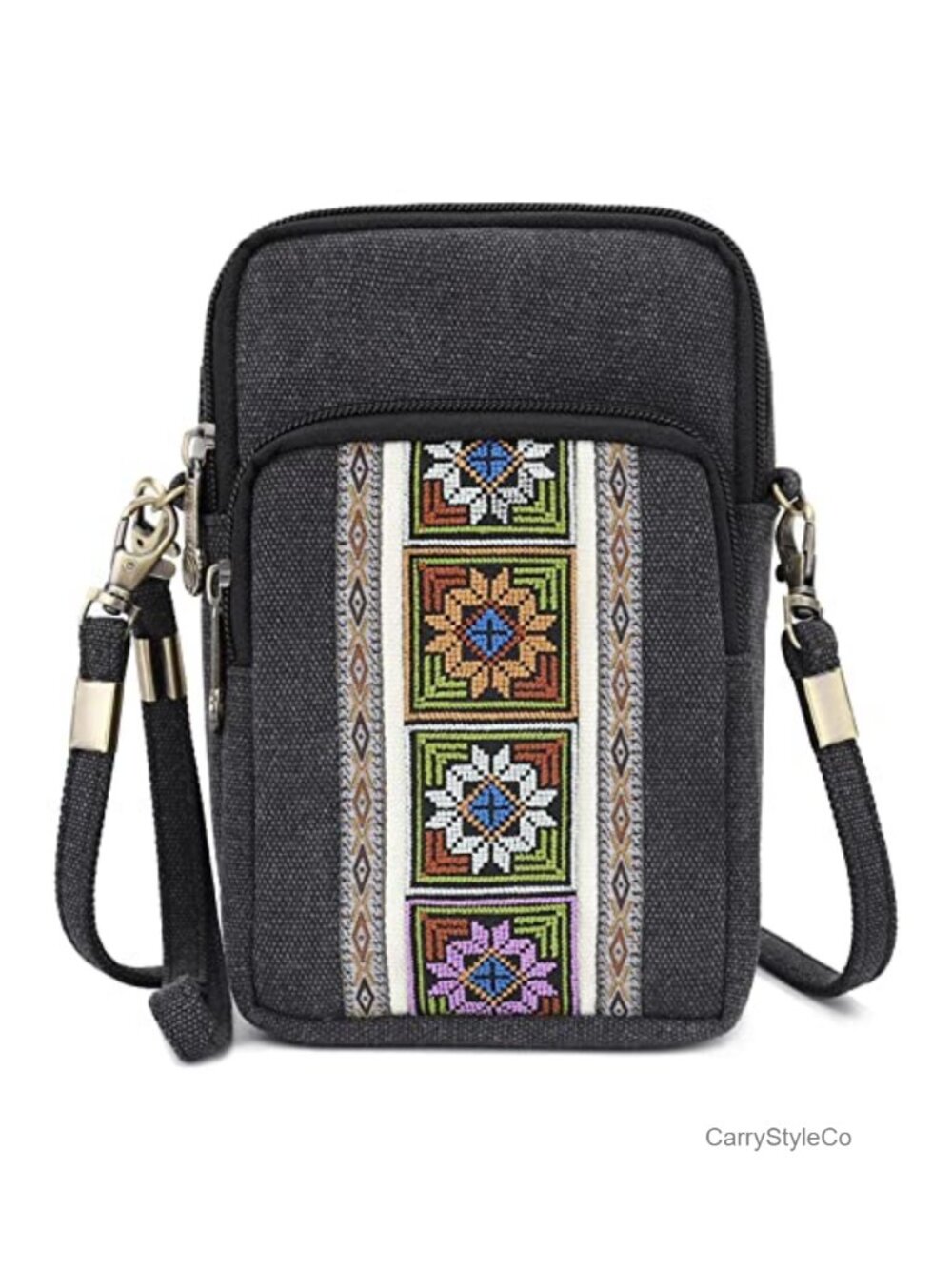 Small Canvas Crossbody Phone Purse Embroidered Shoulder Bag Card Wallet Pouch